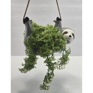 Handmade Sloth Hanging Planter with Faux Greenery – Cute Ceramic Wall Decor